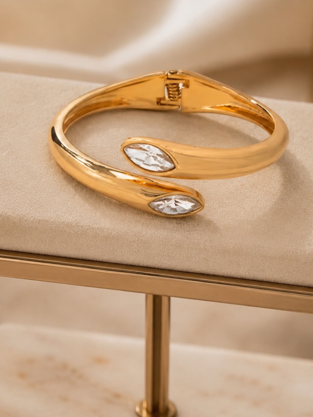 Gold Tone Crystal Terminated Cuff Bracelet - Picture 4 of 9